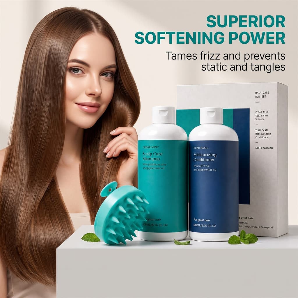 Conjunto De Cuidados Capilares 2 Em 1-Shampoo De Limpeza Profunda E Condicionador Hidratante Com Massageador De Silicone
