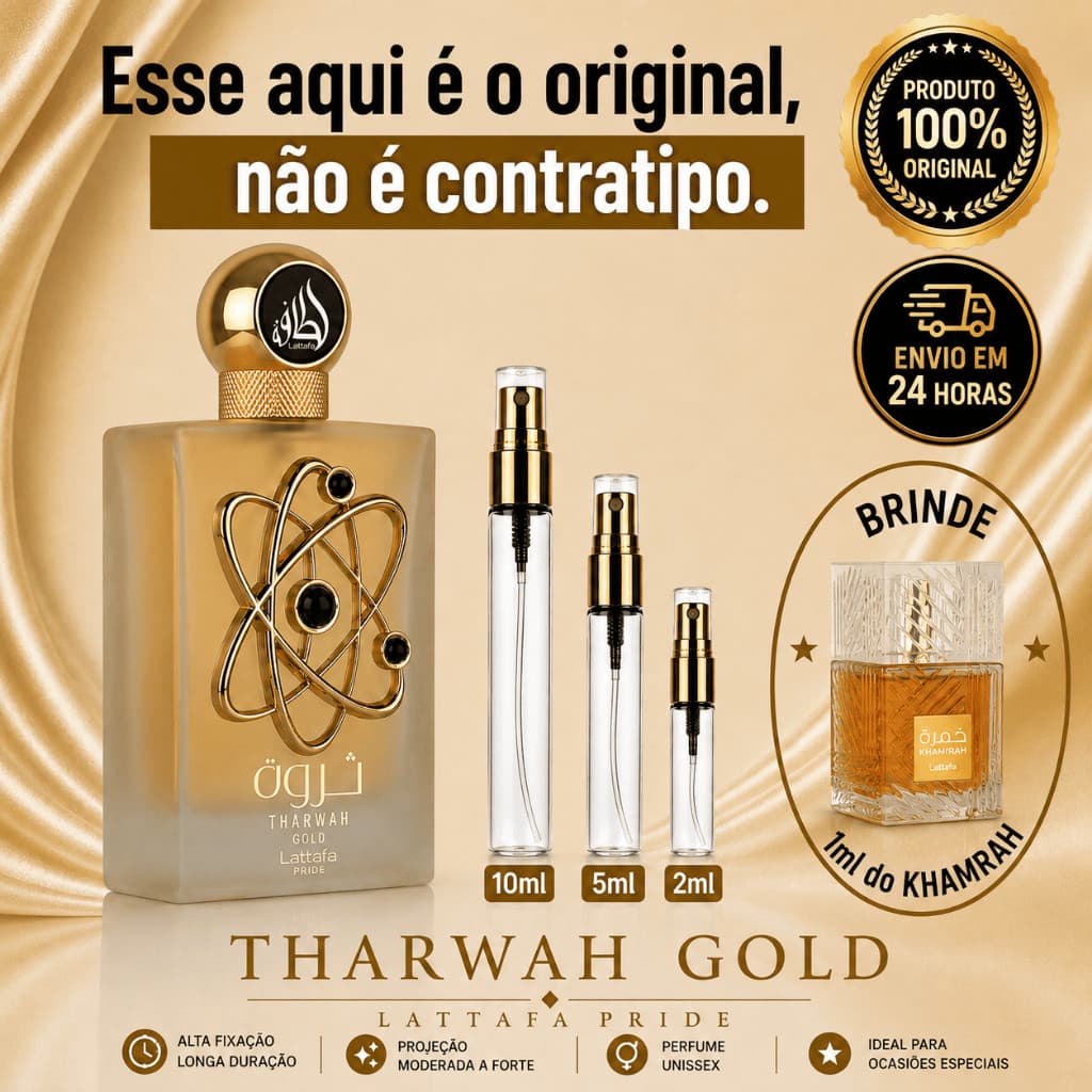Tharwah Gold Perfume Árabe Feminino - 100% ORIGINAL - Importado - Alta Fixação - Alta Projeção - Floral Branco / Cítrico