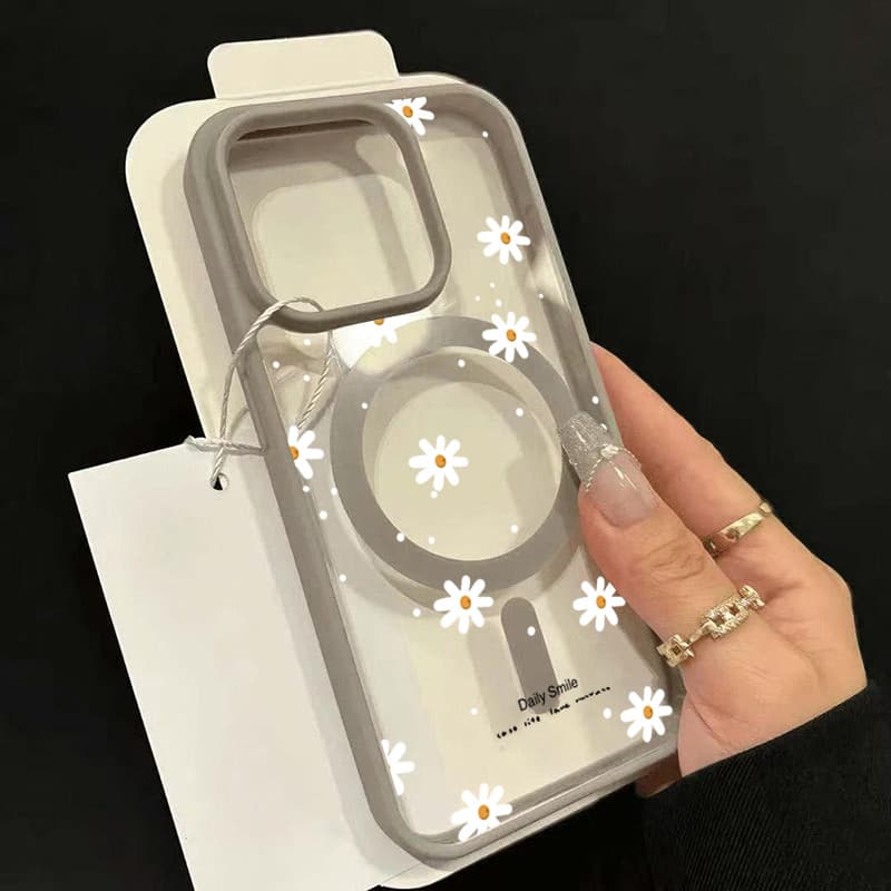 Tela Cheia Margarida Flor Caso Magnético Para iPhone 17 16 15 14 13 12 11 Pro Max Plus 16E Fosco Capa Clara