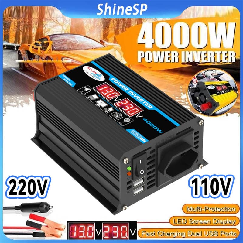 Inversor De Carro DC 12V Para AC 220V 4000W Display LED Multifuncional 2 USB Conversor De Energia Adaptador De Carregado