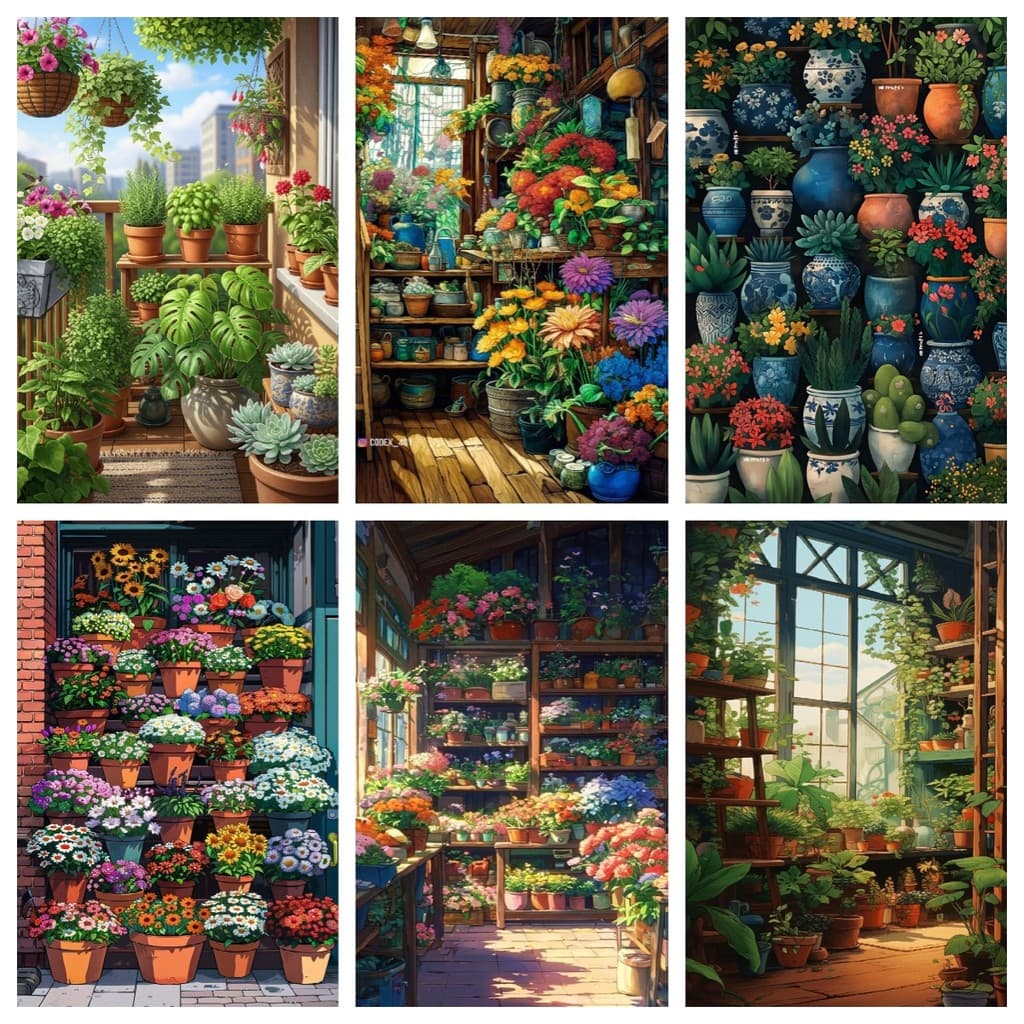 Um Conjunto De Kit De Pintura De Diamante Com Padrão De Plantas Verdes E Flores , 5D DIY , Em Tela De Mosaico , Artesana