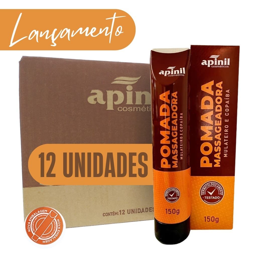 Kit c/ 12 Pomada Massageadora Mulateiro e Copaiba 150g - Apinil Cosméticos