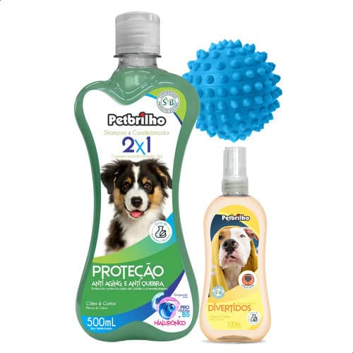 Kit Shampoo E Colônia Petbrilho 2 Em 1 Para Cães E Gatos Com Bolinha Neutra