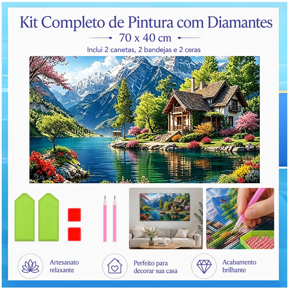 Conjunto de pintura diamante adulto 5D cabine Lakeside 70x40cm adequado para decoração de casa, presentes de aniversário