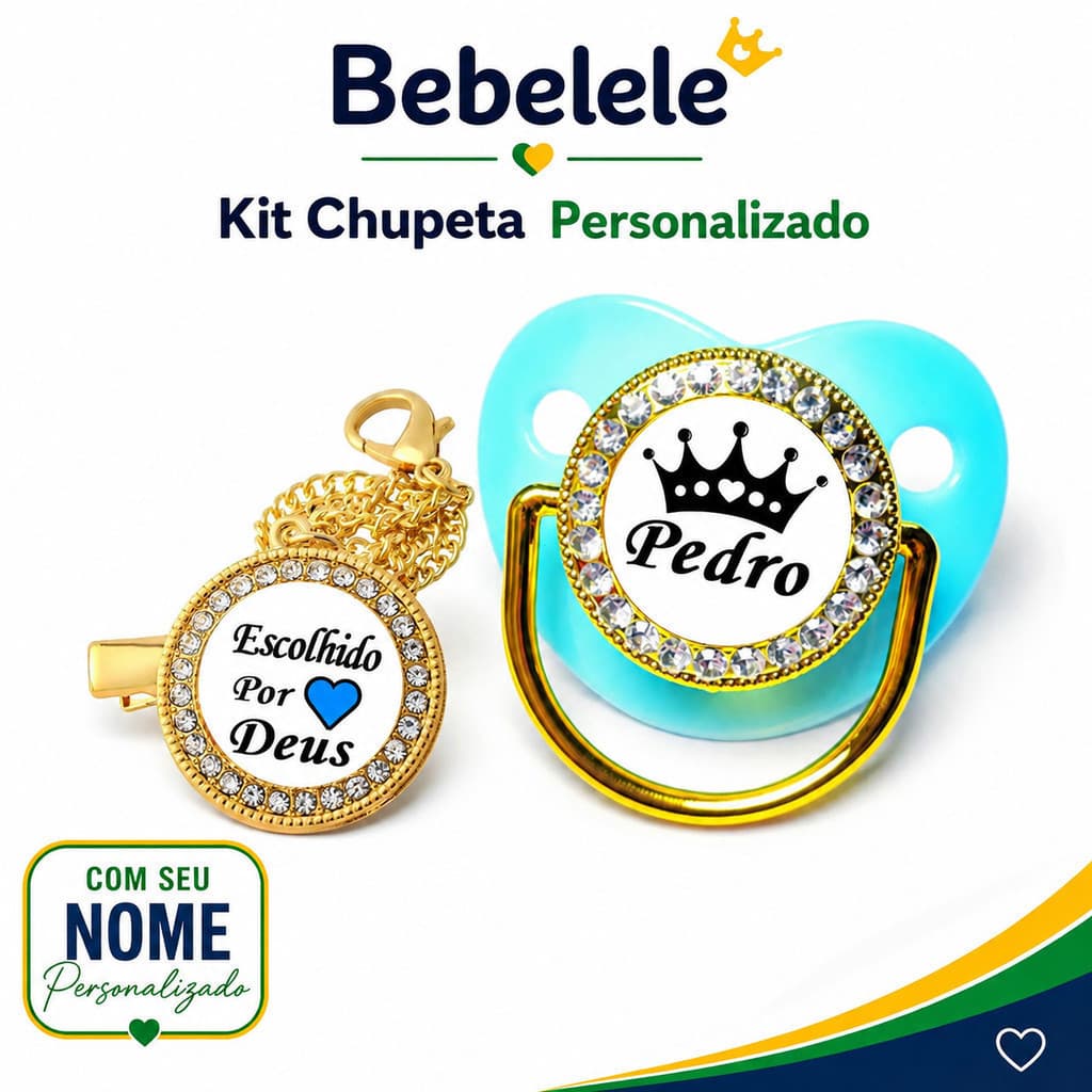 Chupeta Azul para Bebê, Personalizada com Nome/Foto do Menino, Inclui Prendedor de Chupeta &A20122 HYSL