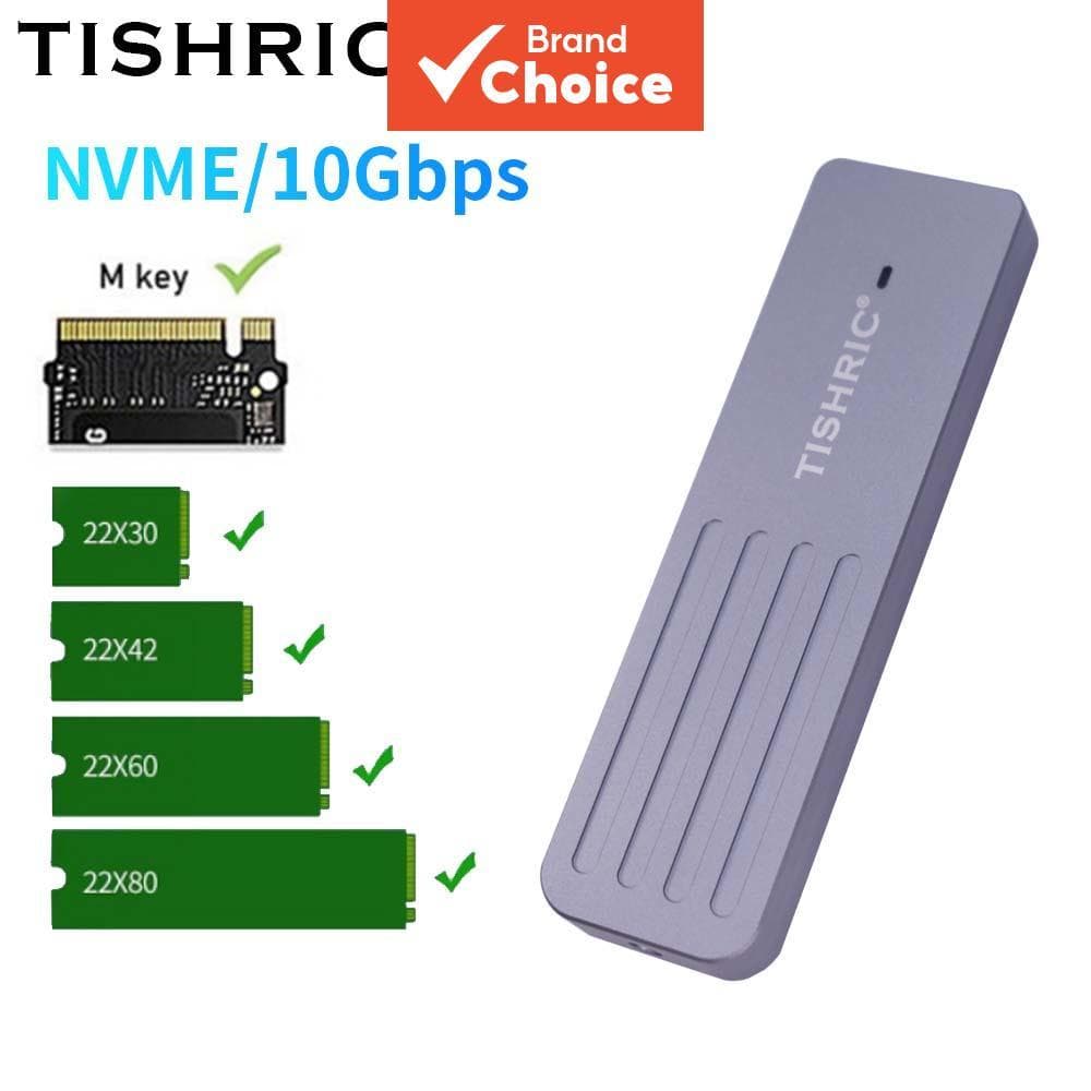 TISHRIC 2230 2240 2260 2280 SSD M2 NVME Gabinete USB3.0 para Tipo C M.2 M-key Caixa Externa 10Gbps, suporta HDs de até