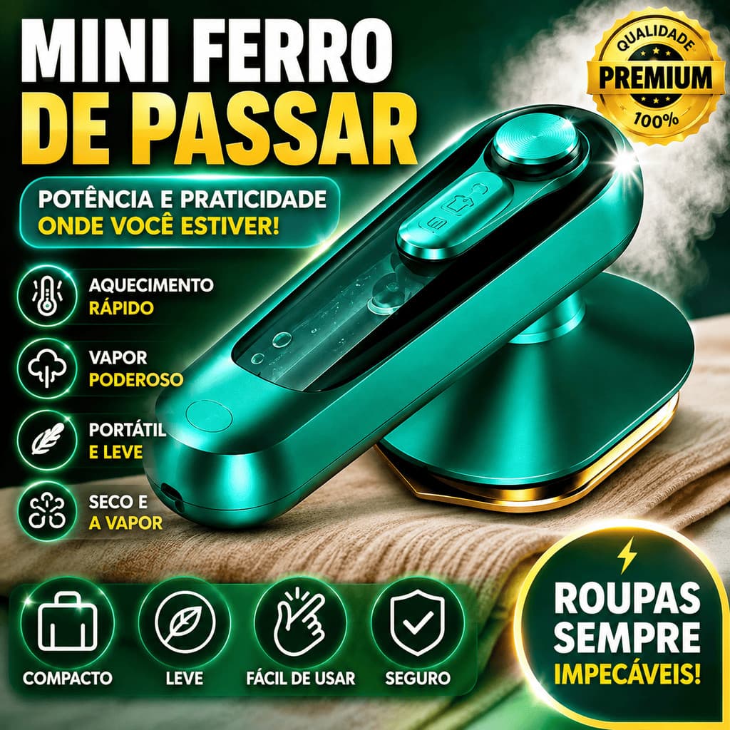 Mini Ferro De Passar Base Antiaderente Compacto Cabo Dobrável Reservatório De Água Passa A Seco E A Vapor Prático Top