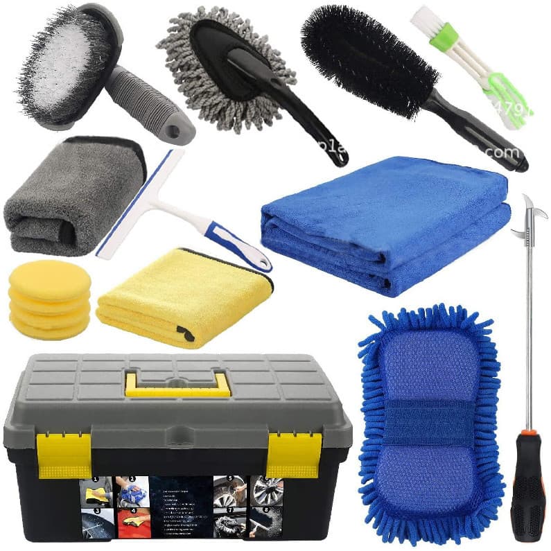 Conjunto de 15 peças Kit de limpeza de carro ferramenta de limpeza de pintura de roda Interior com caixa de ferramentas 