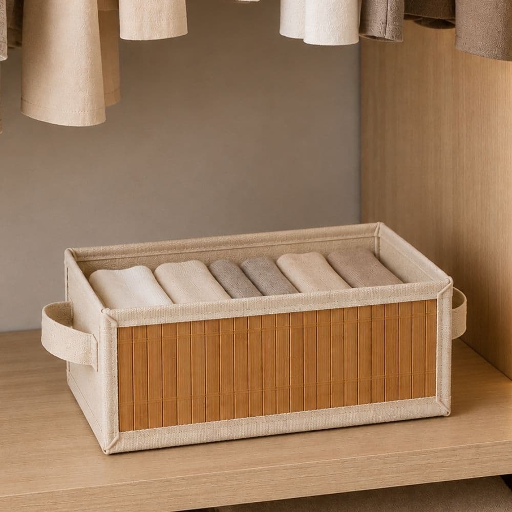 Cesto Organizador Pequeno em Bambu Natural 7L com Alça Dobrável- Ideal para Banheiro, Quarto, Closet
