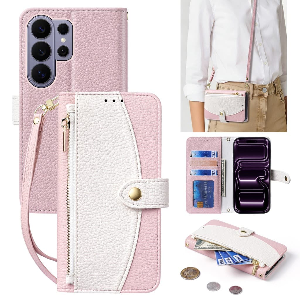 Adequado para SAMSUNG S26ultra Bolsa mensageiro de duas cores Capa de couro para celular SAMSUNG S25ultra/S24ultra Flip 