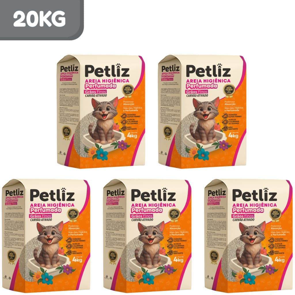 Areia Sanitária Para Gatos Higiênica Perfumada Grãos Finos Kets Petliz 20kg - FARDO FECHADO
