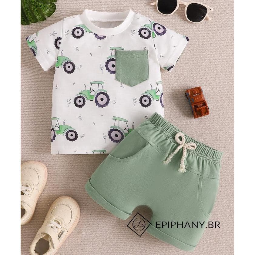 Epiphany-Bebê Menino E Menina Roupa De Verão Trator Impressão Manga Curta Camiseta Cintura Elástica Shorts Criança Conju