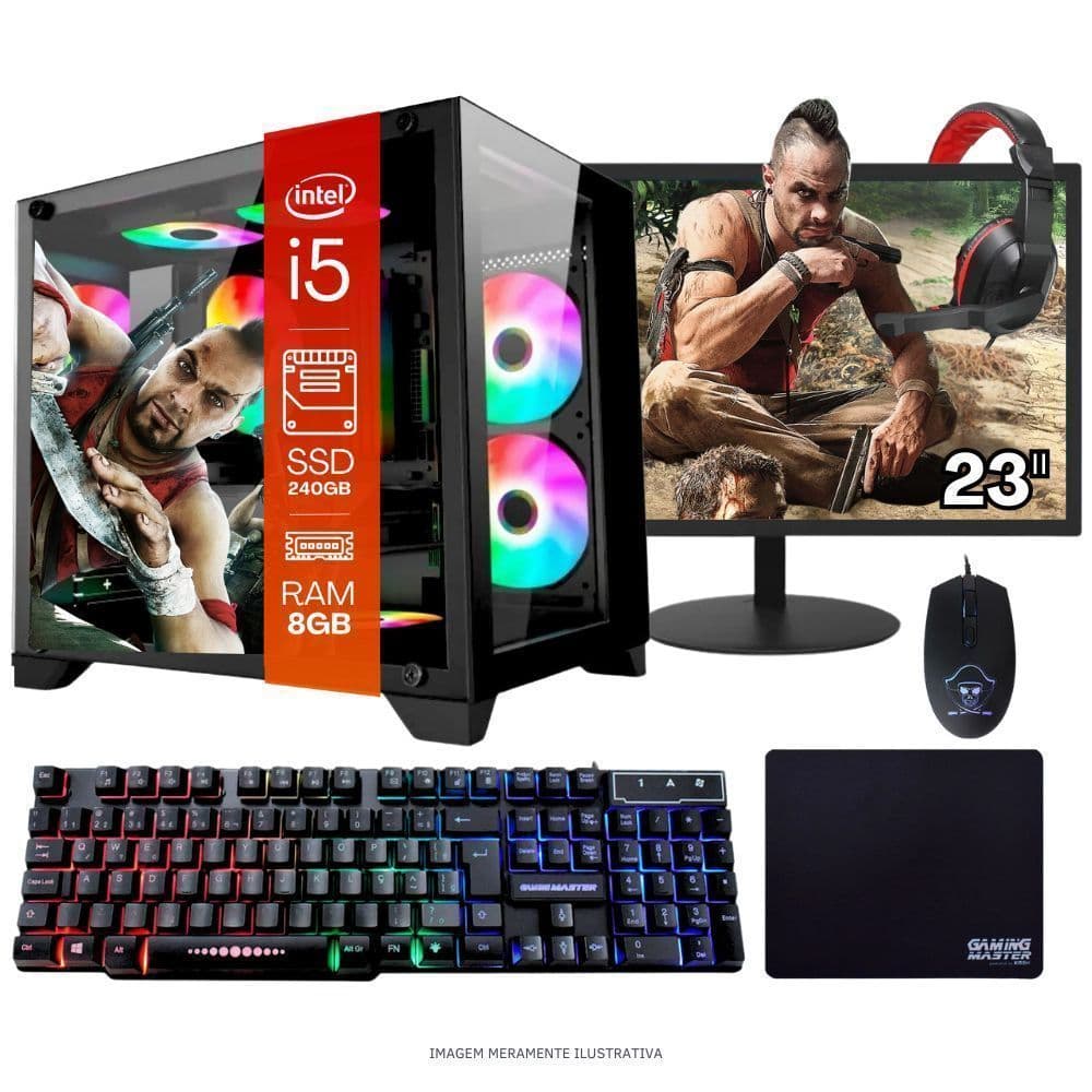 Computador PC Gamer  TOB   i5  240GB 8GB   Kit Gamer e Headset Gamer Monitor 23” Windows 10 Pro Trial