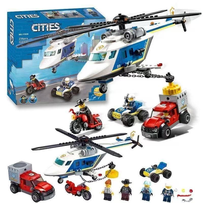 450 Peças de Blocos de Montar Lego 60243 Série Polícia da Cidade Helicóptero Policial Perseguição Brinquedos Educativos 