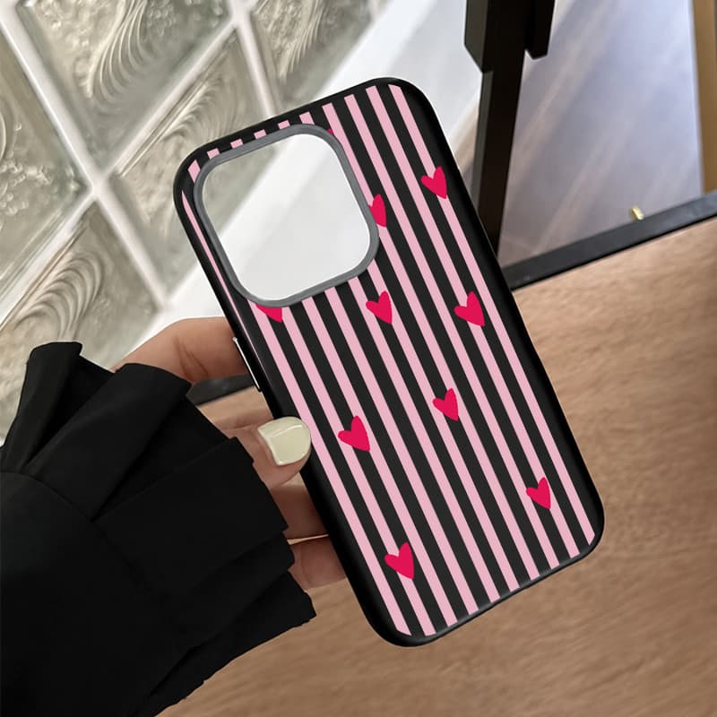 Anticolisão Capinha para iPhone 17/16/15/14/13/12 Pro Max Normal Capinha de celular listrada com estampa de coração