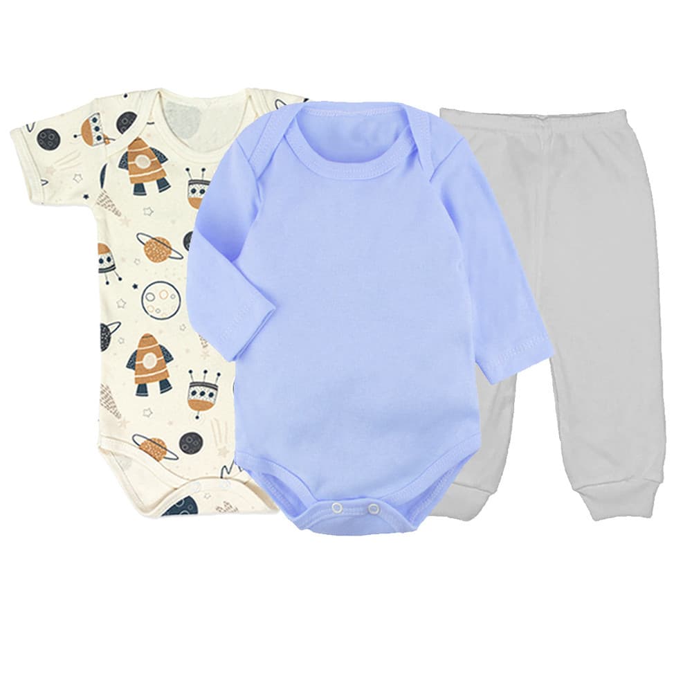 Kit 3 Pçs Roupa Bebê Body e Calça Mijão Menino e Menina