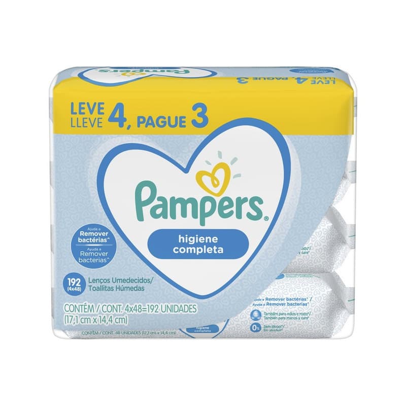 KIT LENCOS UMEDECIDOS PAMPERS HIG COMPLETA 4X48UN LV4 PG3