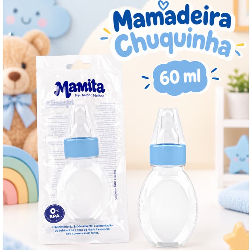 Mamadeira Chuquinha 60ml RN Bebê Lisa Bico de Silicone