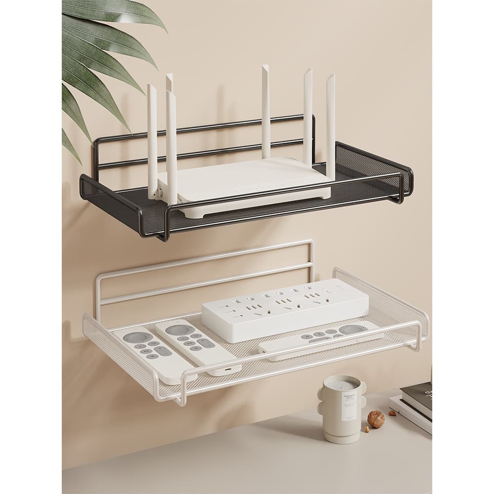 Rack de colocação de roteador Suporte de parede sem perfuração Prateleira de suporte para sala de estar TV de parede Set