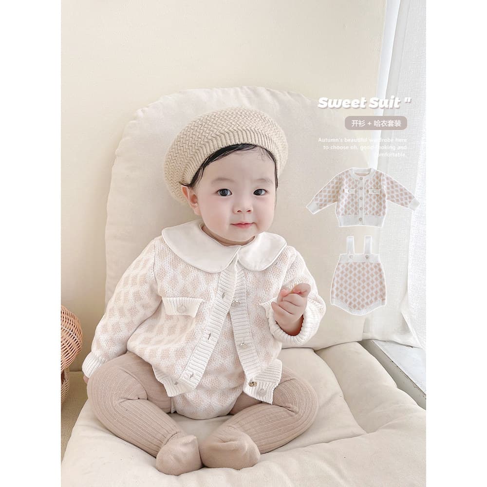 Versão coreana roupas infantis roupas de bebê outono inverno roupas de malha jaqueta babador terno bebê menina estilo ce
