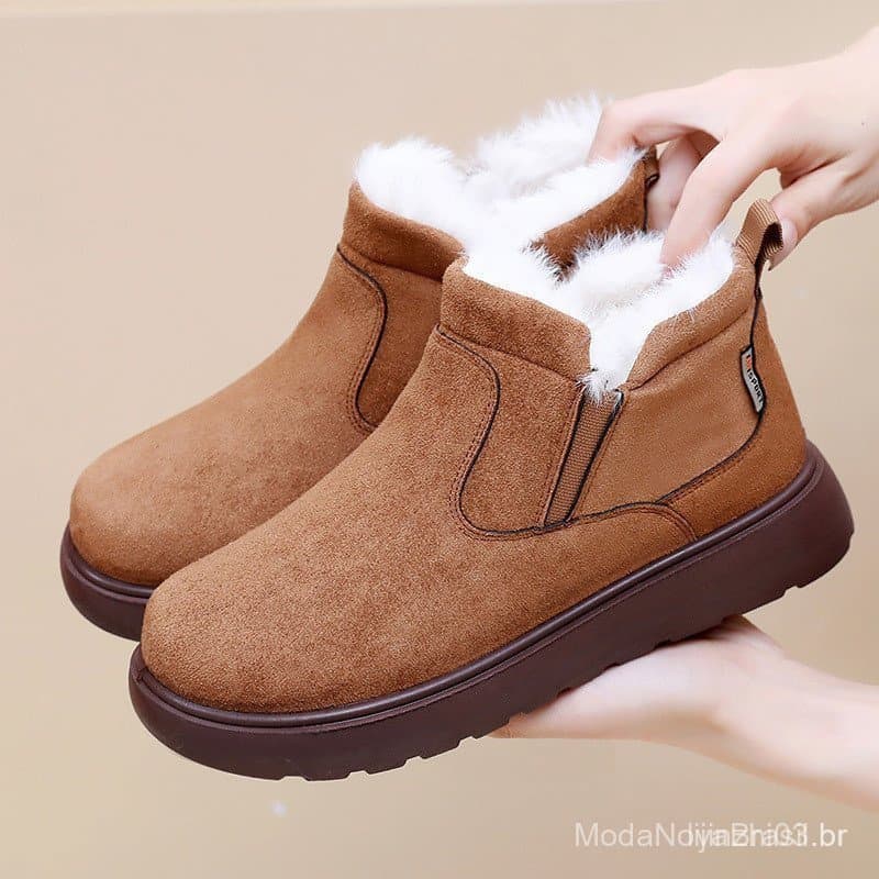 Calçados femininos, novos botins de inverno, forro de lã espesso, quentes e confortáveis, calçados casuais versáteis YET