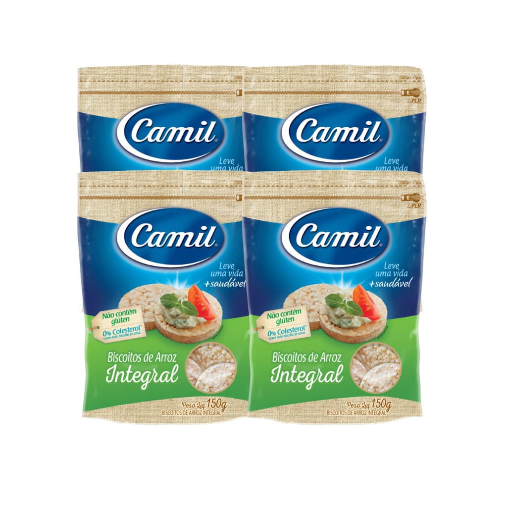 Biscoito de Arroz Integral Camil 4x150g Sem Glúten
