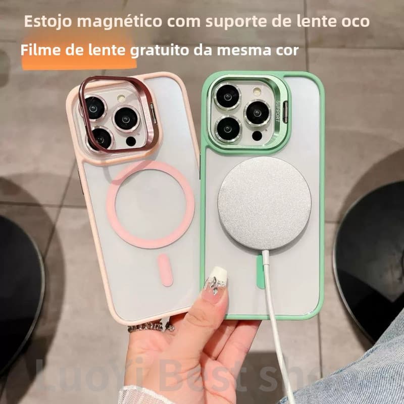 Capa MagSafe Translúcida de Luxo para iPhone 11, 12, 13, 14 Pro Max com Proteção Metálica de Lente