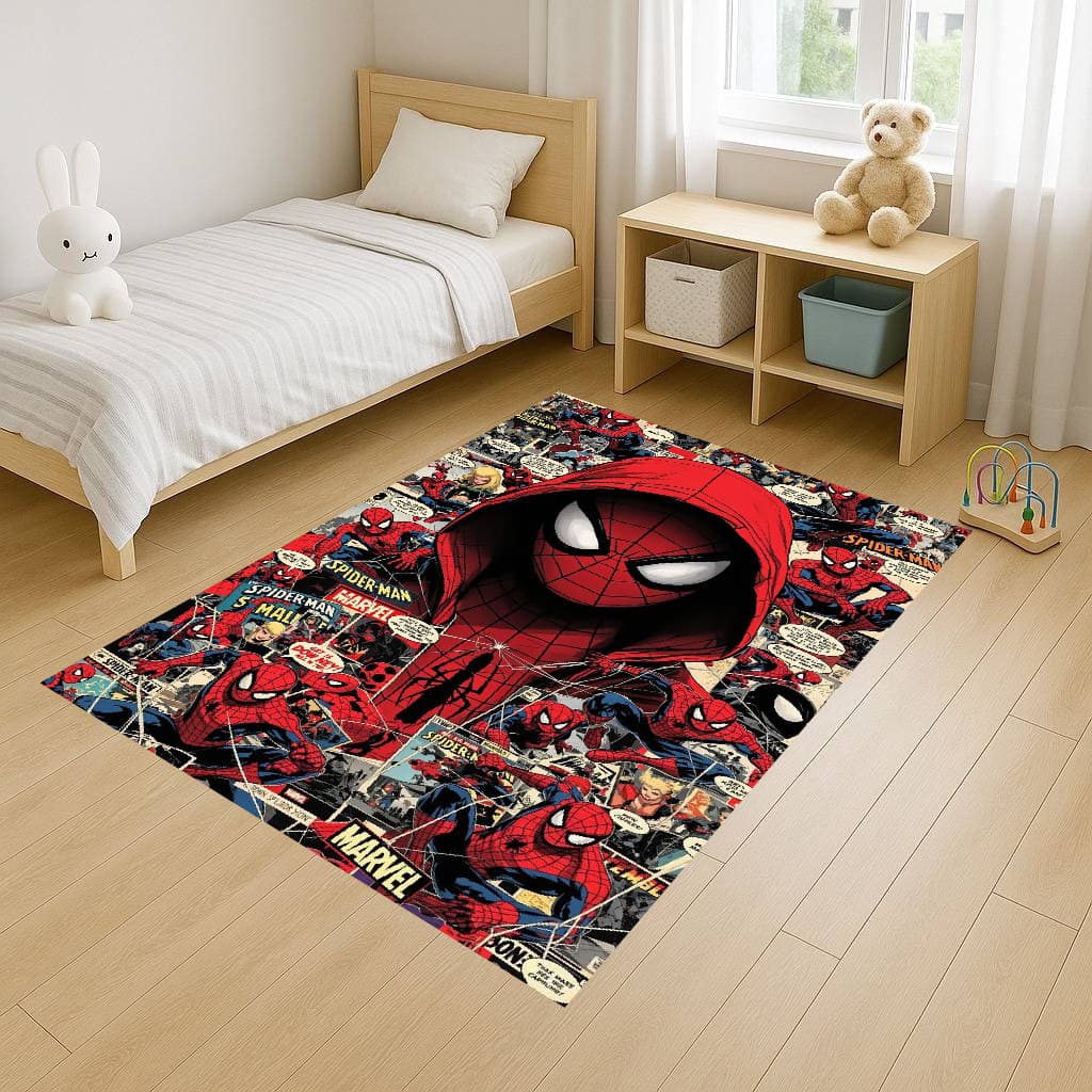 Tapete Retangular 100x140 Antiderrapante Infantil Baby Meninos Decoração Herói Quarto Sala Aranha Kids