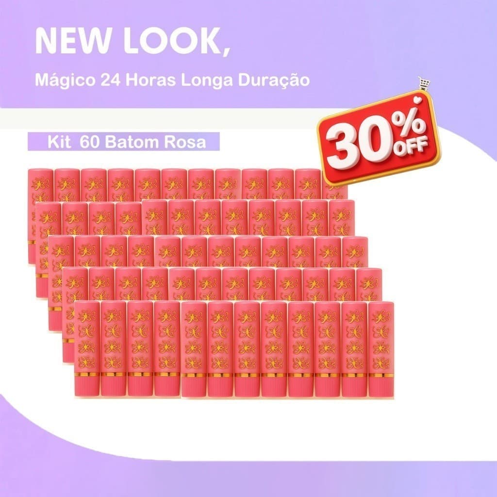 Kit Atacado 60 Batom Mágico Muda de Cor Hidratante 24H Longa Duração – Protetor Labial Rosa