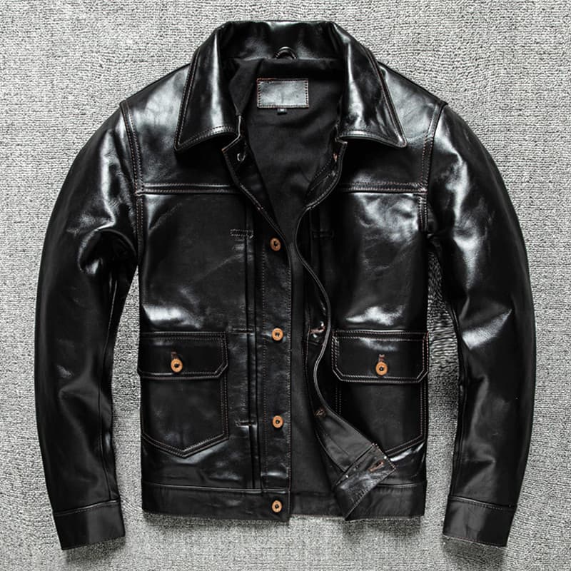 Cera de óleo novo estilo cavalo couro genuíno jaqueta de couro masculino juventude jaqueta de couro gola curta jaqueta d