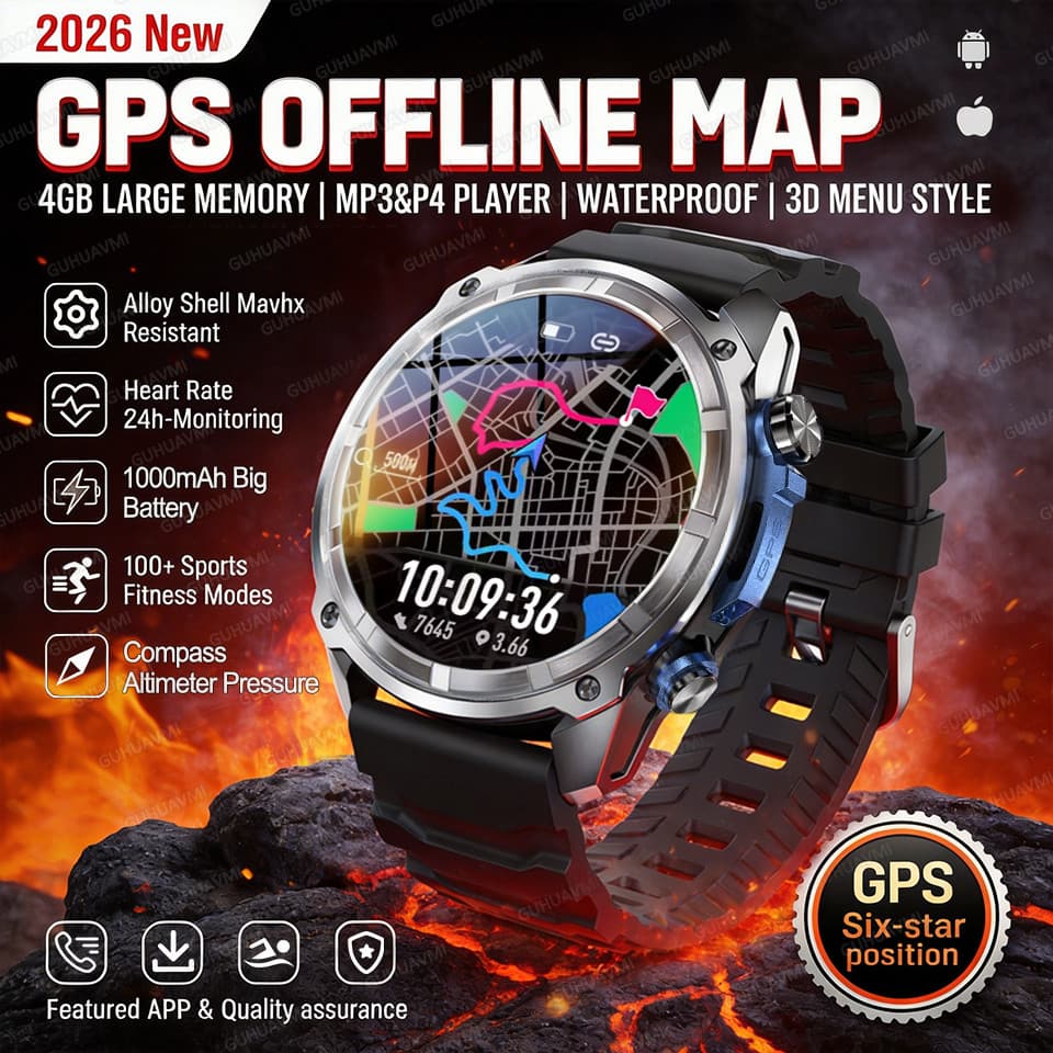 Novo GPS Offline Mapa Navegação 4G Memória Smartwatch Relógio Inteligente Embutido App Mercado 10ATM Relógios À Prova Dw