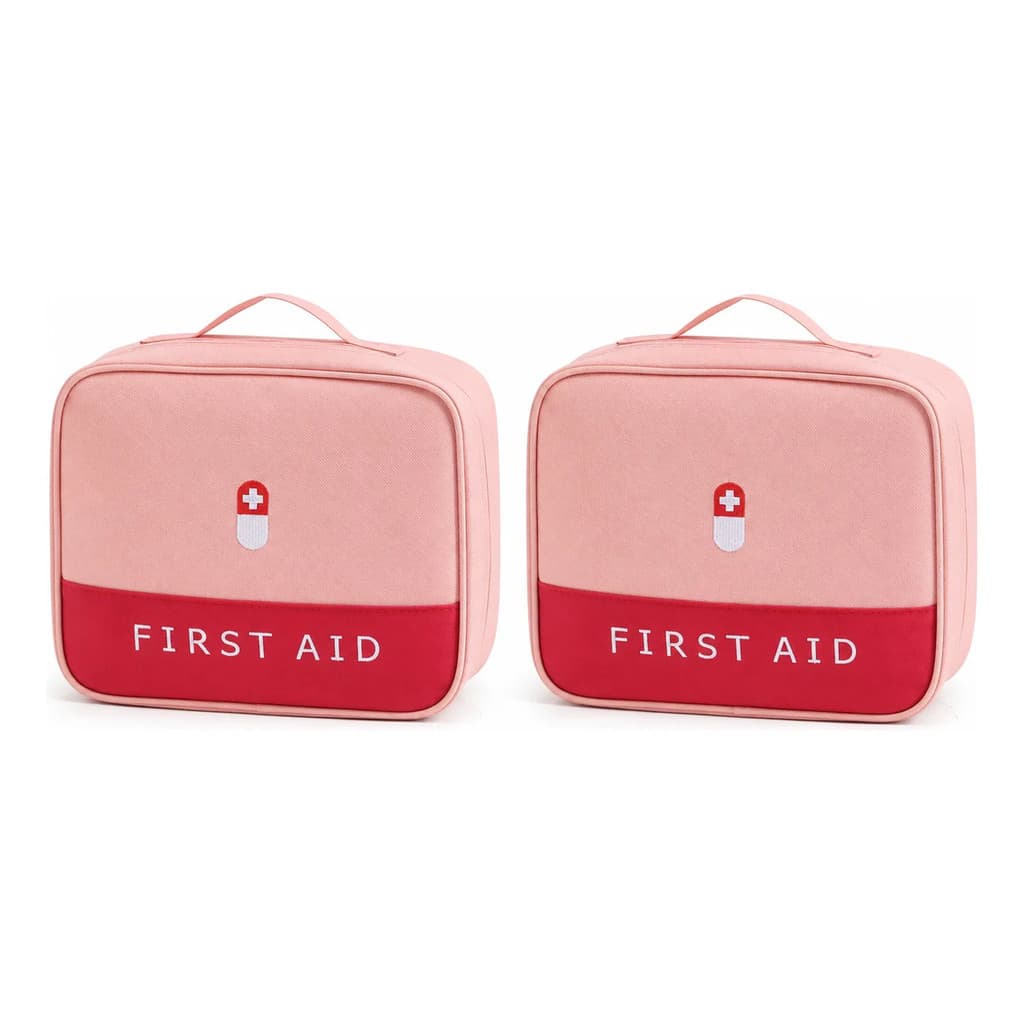 Kit 2 Necessaire Porta Remédios Primeiros Socorros Viagem Multiuso Rosa