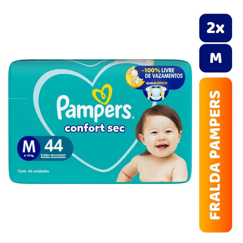 Kit 2x Fralda Infantil Pampers Mega Confort Sec C/44 M