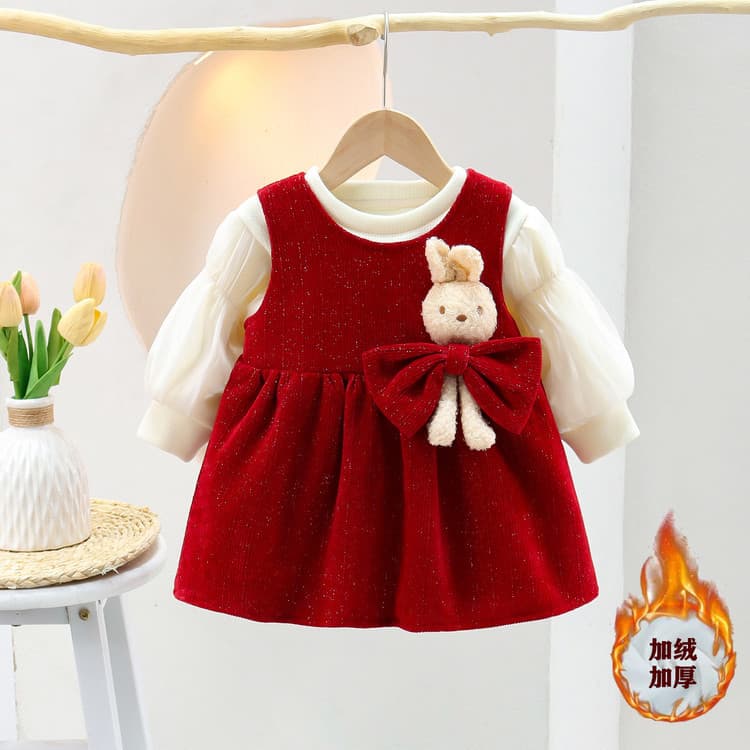 2025 moda outono inverno bebê forro de lã vestido terno vestido de princesa vestido de um ano de idade feminino vestido 