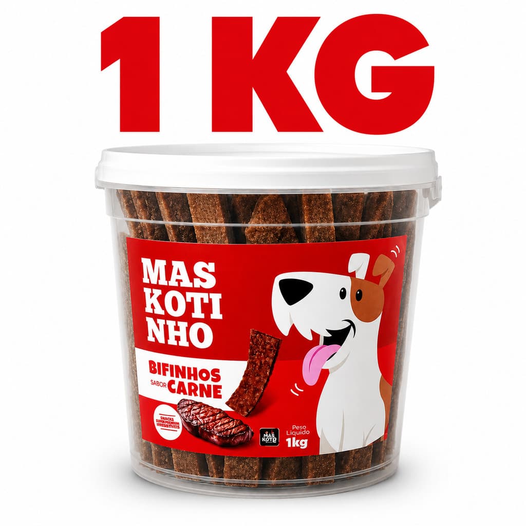 1 Kg Bifinho para Cães Maskotinho Sabor Carne - Petisco para Cachorros - Super Premium - Snack Saudável 1Kg