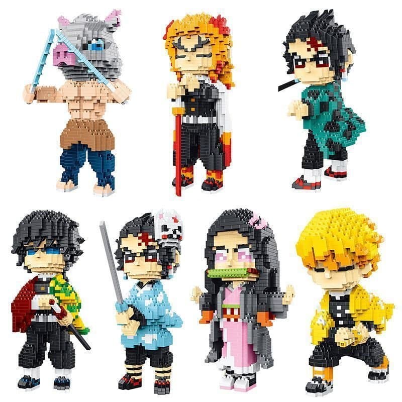 Pequenos blocos de montar compatíveis com o estilo Lego, Demon Slayer Tanjirou Nezuko, brinquedos de montar para meninos