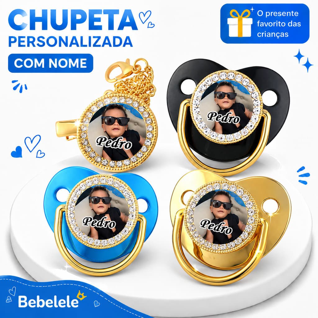 Clipe de Chupeta para Bebê, Suporte de Chupeta (pode ser personalizado com o nome e fotos do bebê)