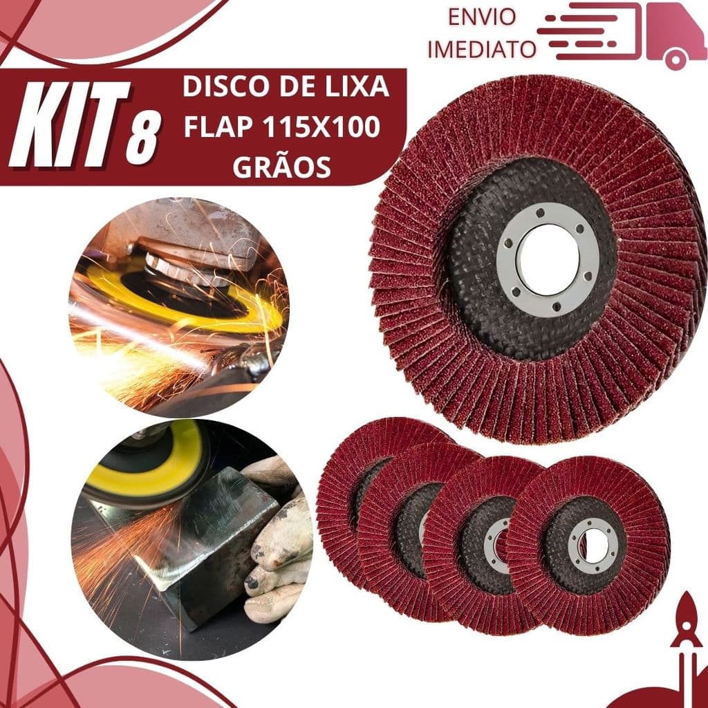 Kit 8/3/2 Disco Flaps 100 Grãos Disco de Lixa Abrasivo Para Esmerilhadeira para Metal Aço e Madeira