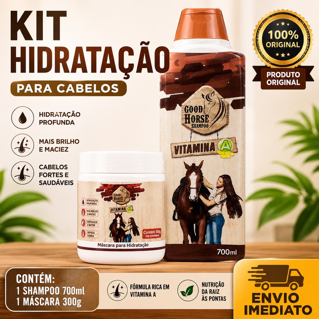 Shampoo e Mascara Para Hidratação para Cabelos com Vitamina A Good Horse