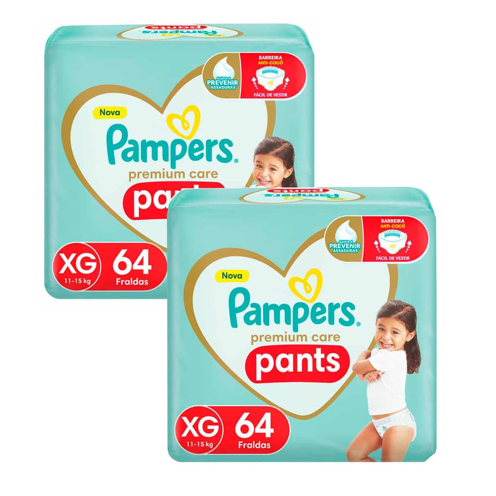Kit 2 Fralda Pampers Pants Premium Care Tamanho XG 64 Unidades