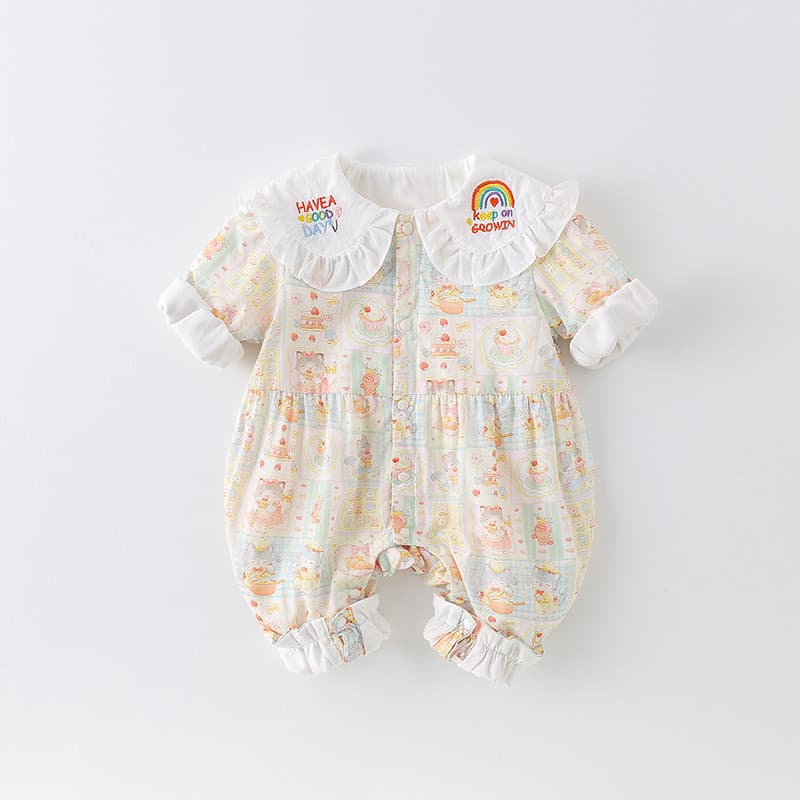 Bebê bebê macacão bebê menina primavera roupas moda princesa manga comprida Outing roupas recém-nascidos arco-íris roupa