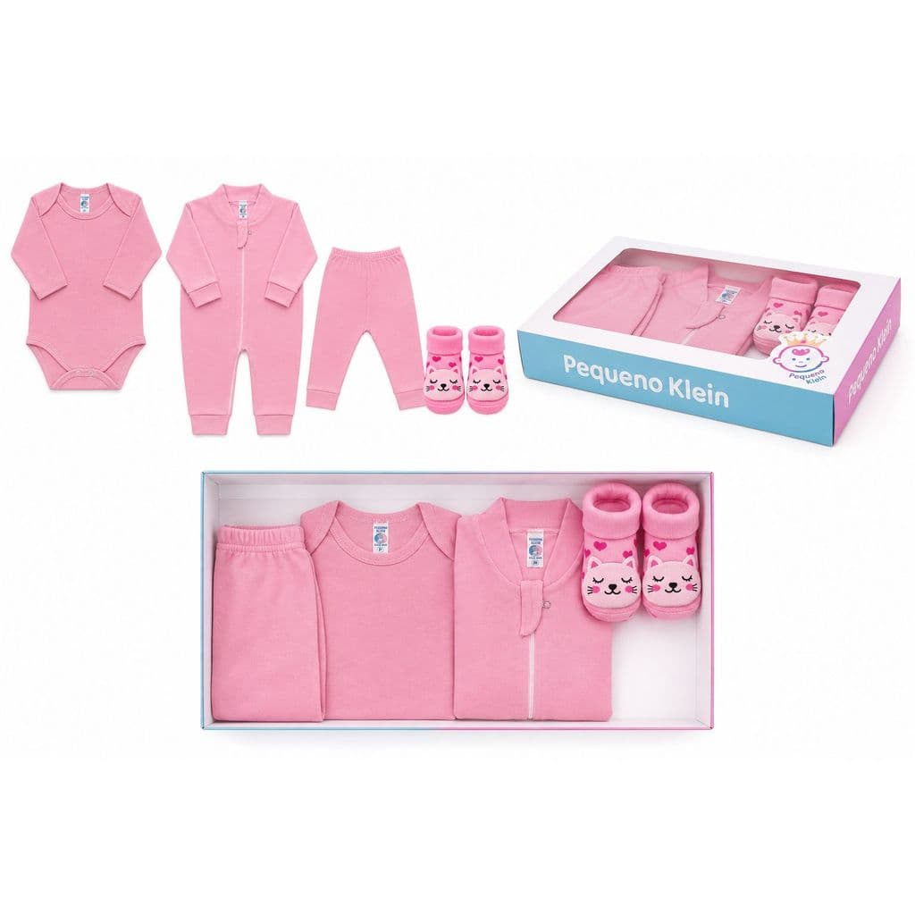 Kit Enxoval Bebê 4 Peças Rosa Pequeno Klein