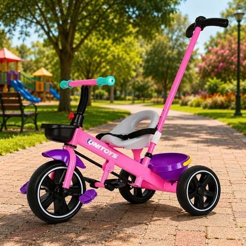 Triciclo Infantil Rosa Com Assento Reclinavel Empurrador Ajustavel Bicicleta Bebe
