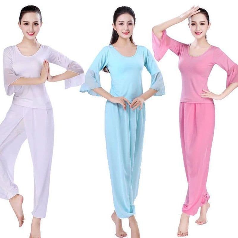 Manga de gaze roupas de yoga terno branco feminino Fitness dança desempenho roupas fada Chiffon dança rima roupas de yog