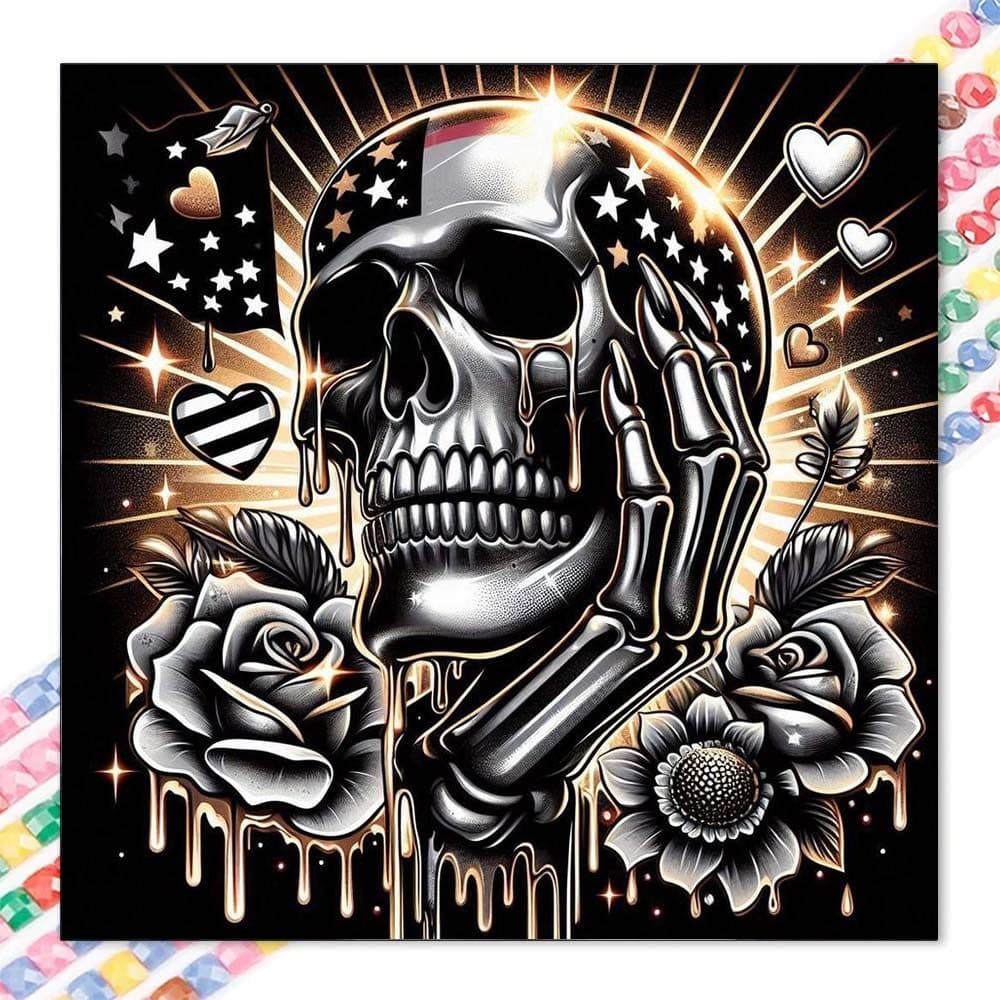 5D diy diamante completo redondo pintura diamante-Kit de pintura diamante crânio, rosa mosaico lona diy arte da parede, 