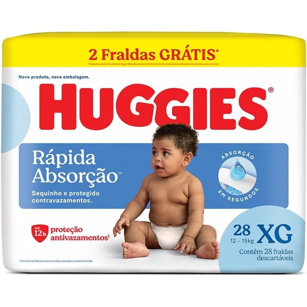 FRALDA HUGGIES TRIPLA PROTEÇÃO MEGUINHA XG COM 28 UNIDADES