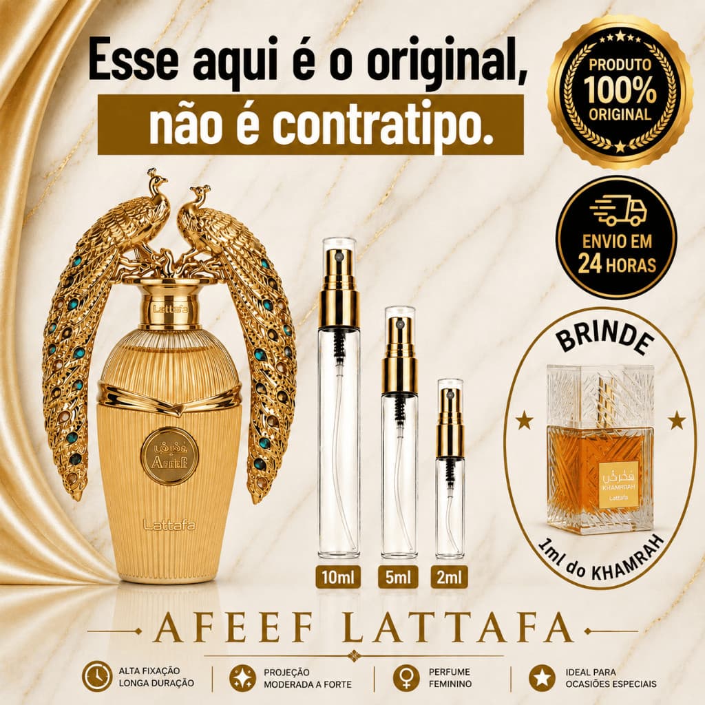 Afeef Perfume Árabe Feminino - 100% ORIGINAL - Importado - Alta Fixação - Alta Projeção - Floral Doce
