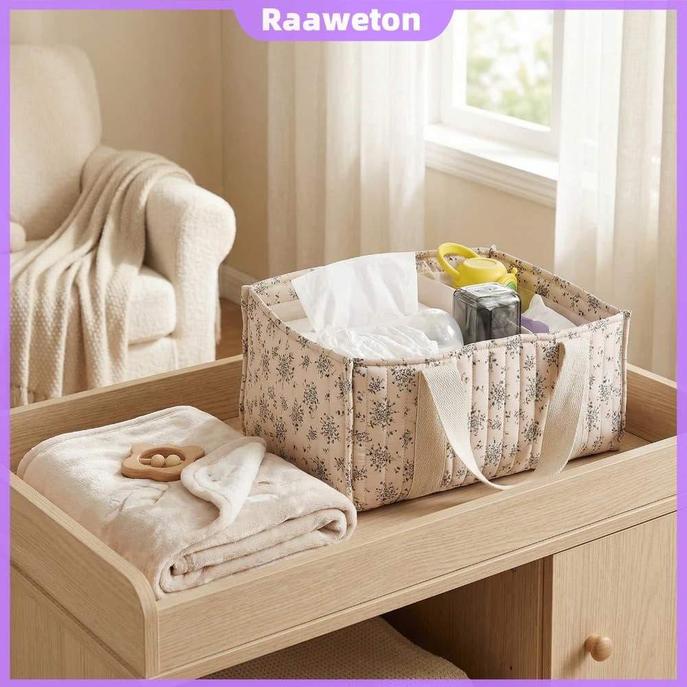 Caddy De Armazenamento De Fraldas Com Alça Elegante Cesta Floral Presente Para Chá De Bebê Recém-Nascido Essencial [Raaa