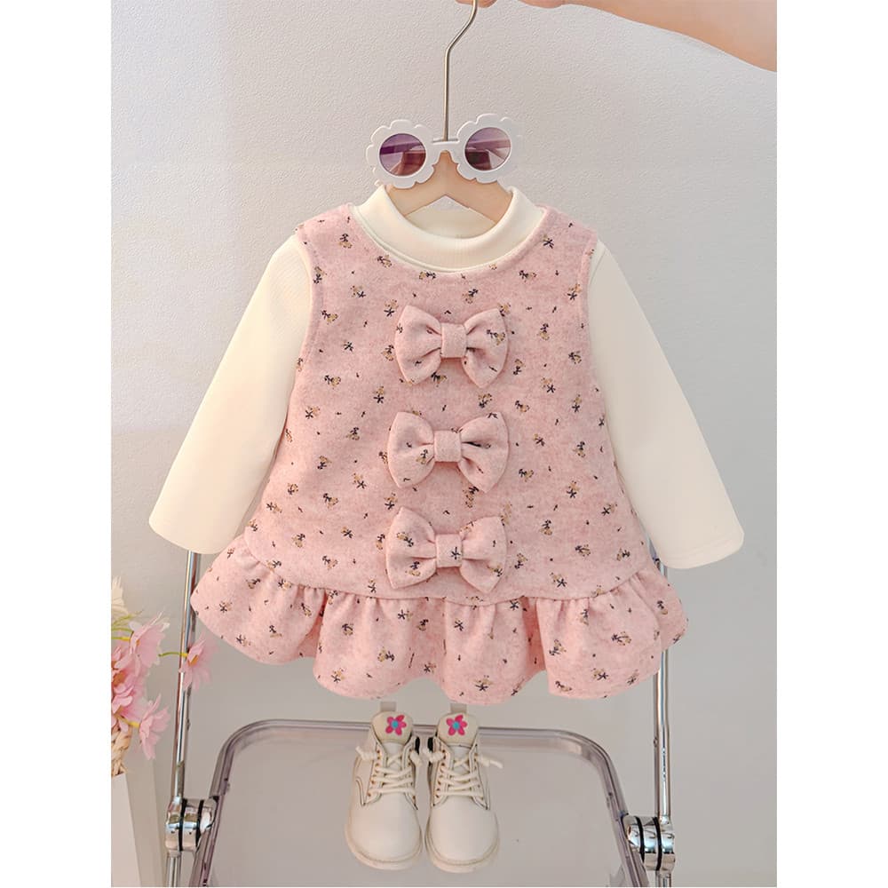 Bebê menina forro de lã terno outono inverno crianças frito rua roupas do bebê menina terno de duas peças menina moda We
