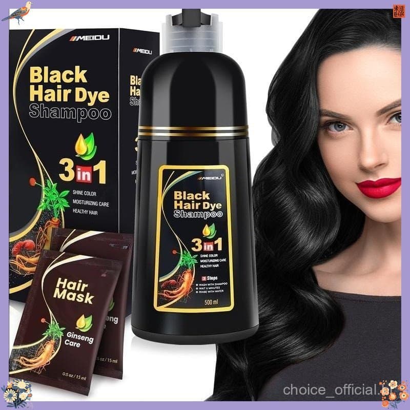 Shampoo tintura para cabelo 3 em 1 da MEIDU – pode cobrir cabelos grisalhos, máscara capilar com ginseng, hidratante.